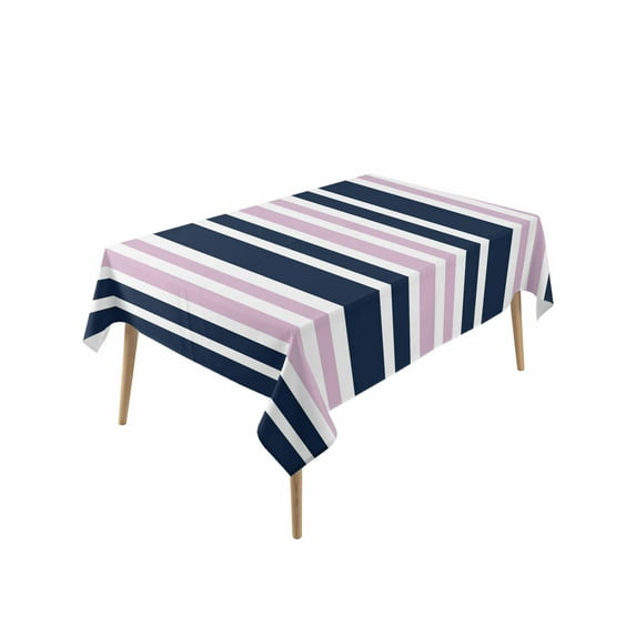Navy Blue Pink Striped Table Cloth, Modern Minimalist Ombre Lines Waterproof Tablecloth for Rectangle Tables, Reusable Washable Fabric Table Cover for Restaurant Kitchen Dining Tables 54"x108"