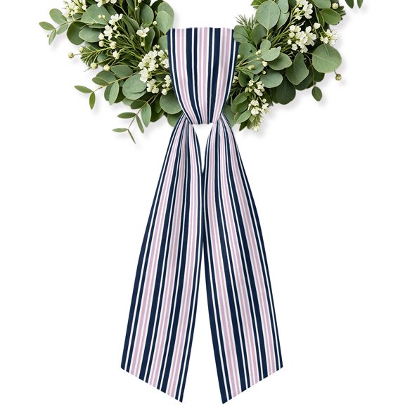 Navy Blue Pink Striped Wreath Sash for Front Door, Gradient Horizontal Lines Wreath Bow Holiday Garland Ribbon Wreath Accessories for Home Yard Porch Doorway Fall Christmas Decorations Gifts