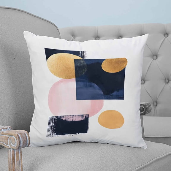 Navy Blue Pink Yellow Decorative Pillowcase 20''x20'', Modern Abstract Art Geometric Throw Pillow Covers Soft Cushion Case for Couch Sofa Bedroom Living Room, Pillowcase Boho Decor