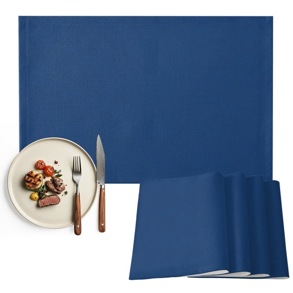 Navy Blue Placemats Set of 4, Modern Rustic Deep Blue Solid Cover Washable Wipeable Table Mats for Dining Tables, Indoor Outdoor Kitchen Place Mats for Holiday Party Table Decor