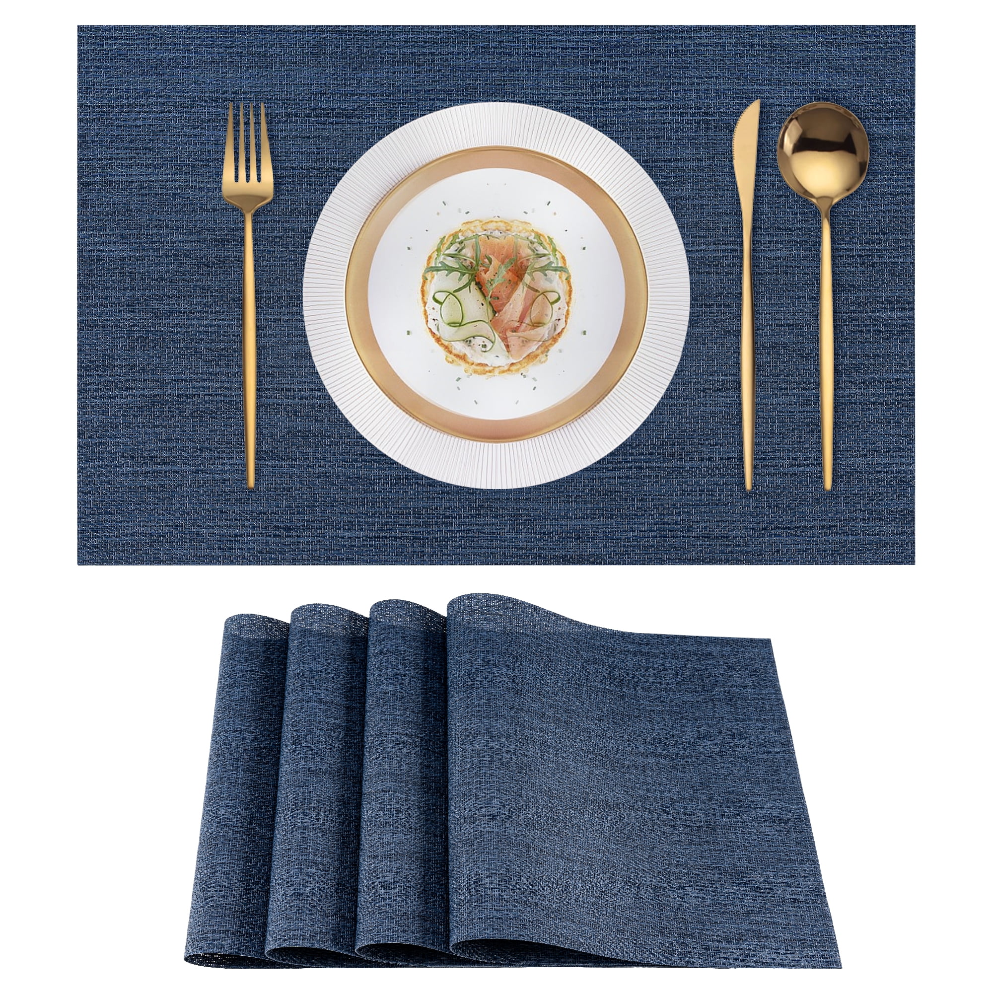 Navy Blue Placemats Set of 4 Easy Clean Washable PVC Vinyl Placemats