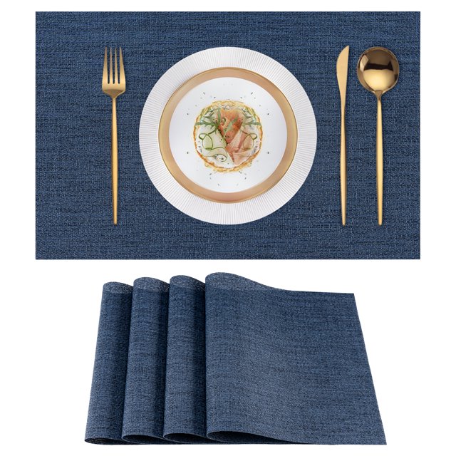 Navy Blue Placemats Set of 4 Easy Clean Washable PVC Vinyl Placemats