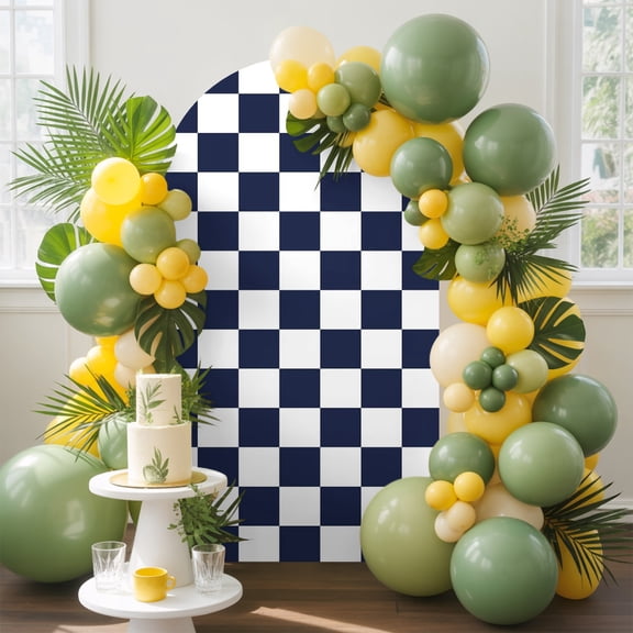 Navy Blue Plaid Arch Backdrop Cover 4 FT, Modern Checkerboard Plaid Repeating Pattern Wedding Arch Cover Stretchy Backdrop Stands Covers for Birthday Party Ceremony Banquet Decor