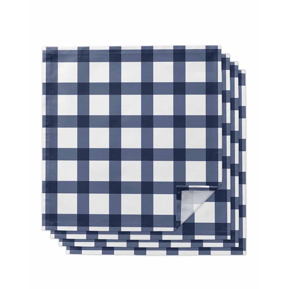 Navy Blue Plaid Check, Cloth Napkins Washable Set of 4, Geometrical Abstract Lattice Reusable Dinner Table Napkins Cloth Bulk for Weddings Kitchen Restaurants Hotel Events Parties 20 x 20 Inch
