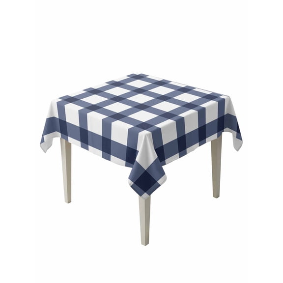 Navy Blue Plaid Check, Suqare Tablecloth - 54 x 54 Inch, Geometrical Abstract Lattice Waterproof & StainResistant Tablecloth, Washable Oil-proof Table Cover for Dining/Party/Wedding/Camping/Buffet