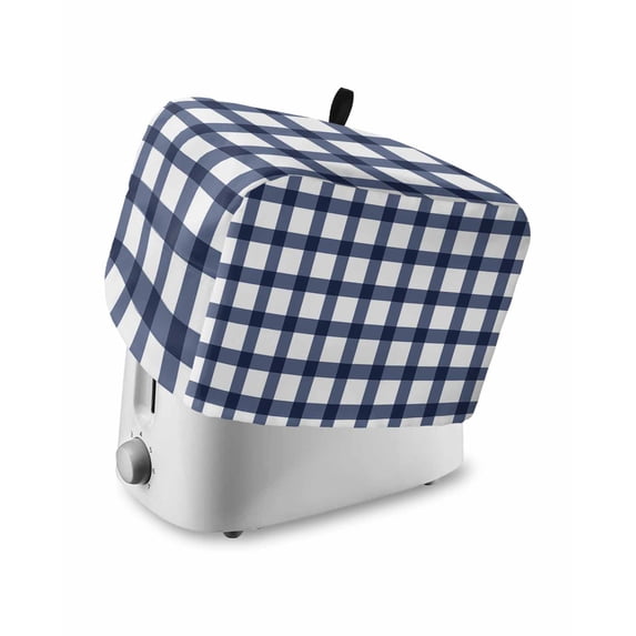 Navy Blue Plaid Check, Toaster Cover 2 Slice, Geometrical Abstract Lattice Dustproof Bread Machine Oven Cover with Storage Pockets, Fits Most Kitchen Toasters Protector