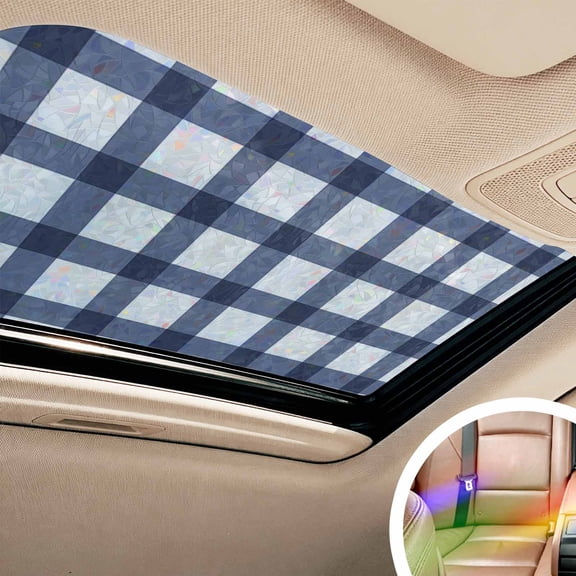 Navy Blue Plaid Check, Window Privacy Film Rainbow Static Cling Stain Glass Window Film for Glass Door, Decorative Sunroof Decal Sticker for Car Bathroom Home 17.7"x39.3" Geometrical Abstract Lattice