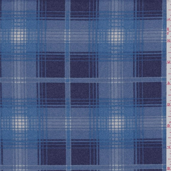 Navy/Blue Plaid Cotton Flannel, Fabric Sold By the Yard