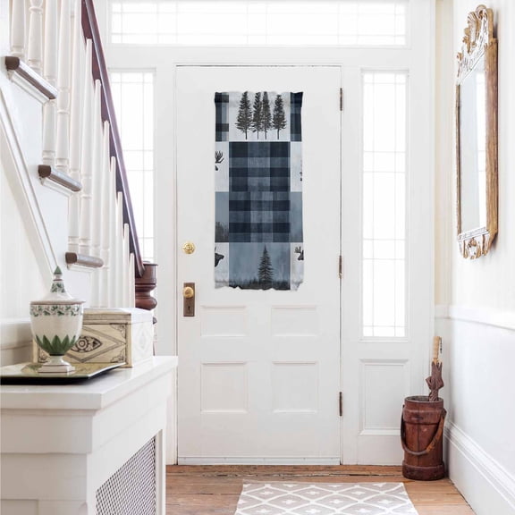 Navy Blue Plaid Door Curtains for Door Window, French Sidelight Front Back Door Curtains With Tieback, Farmhouse Animals Tree Vintage Kitchen Rod Pocket Drapes Panel, 25"x40"