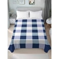 thumbnail image 1 of Navy Blue Plaid Full Size Flat Sheet, Wrinkleproof & Fadeproof Cooling Flat Bed Sheet Only, Spring Farmhouse Buffalo Checkered Breathable Soft Bedding Top Sheets 81 x 96 Inches, 1 of 8