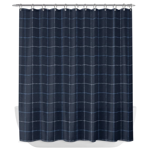 Navy Blue Plaid Grid Shower Curtain - Water Repellent Fabric Shower Curtains Washable, Modern Abstract Blue Checkered Decorative Polyester Cloth Bathroom Curtains Modern Bath Decor 72"x84"