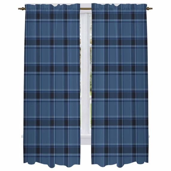 Navy Blue Plaid Kitchen Curtain for Berdoom Living Room Cafe 72 Inch Length, Farmhouse Classic Buffalo Checkered Tiers Curtains Light Filtering Drapes Rod Pocket Window Treatment 2 Panels 52"Wx72"L