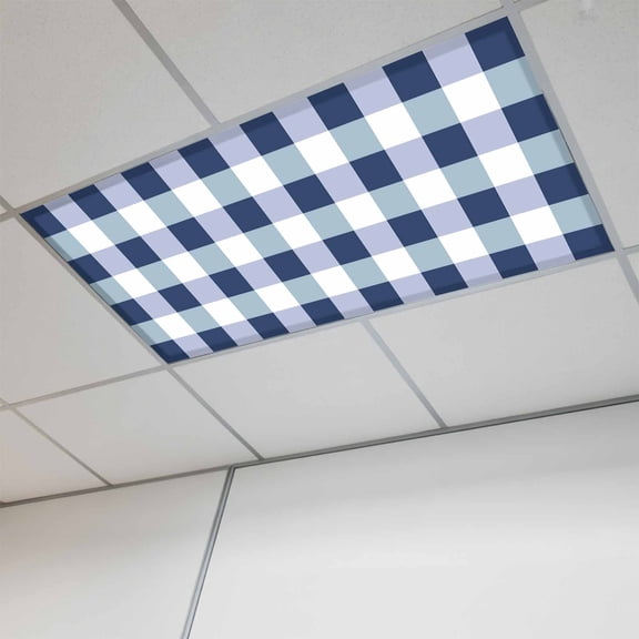 Navy Blue Plaid Magnetic Fluorescent Light Covers for Ceiling Lights 2x4Ft, Spring Farmhouse Buffalo Checkered Office Classroom Kitchen Drop Ceiling Light Covers Lighting Filters Shade Panel 1 Pack