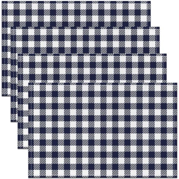 Navy Blue Plaid Placemats Set of 4,Buffalo Check Plaid Place Mats,Classic Gingham Pattern Placemat for Kitchen Dining Table Navy White Grid Table Mats Indoor Outdoor 18"x12"