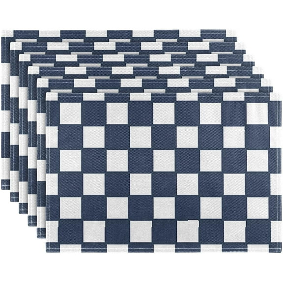 Navy Blue Plaid Placemats Set of 4,Farmhouse Buffalo Check Dining Table Mats,Non-Slip Washable Place Mats Kitchen Table Placemats for Indoor Outdoor Party Wedding Decoration,12x18 inch