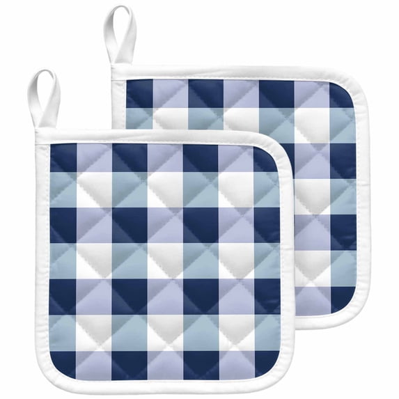 Navy Blue Plaid Pot Holders for Kitchen Heatproof Potholder, 2 Pack Spring Farmhouse Buffalo Checkered Hot Pads Multipurpose Oven Pads Cloth Potholders Trivet for Cooking and Baking