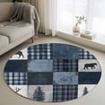 thumbnail image 1 of Navy Blue Plaid Round Area Rug 4 FT, Non Slip Indoor Outdoor Rug, Vintage Farmhouse Animals Tree Washable Soft Circular Carpet Non-Shedding Floor Mat for Coffee Table Nursery Foyer Balcony, 1 of 8