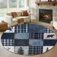 thumbnail image 1 of Navy Blue Plaid Round Area Rug 5 FT, Non Slip Bedroom Rugs, Vintage Farmhouse Animals Tree Washable Soft Circular Carpet Non-Shedding Floor Mat for Kitchen Dining Room Foyer Balcony Dorm, 1 of 8
