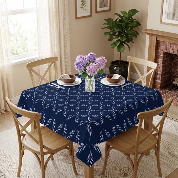 Navy Blue Plaid Square Tablecloth 60x60 Inch Diamond Lattice Waterproof Polyester Tablecloth for Dining Table, Washable Table Cover for Kitchen Dining Room Wedding Decoration,Stain Resistant
