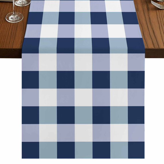 Navy Blue Plaid Table Runner 70 Inches Long,Spring Farmhouse Buffalo Checkered Cotton Linen Table Runners Dresser Scarves,Decorative Tabletop Scarf Furniture Cover for Home Dinner Party 13"x70"