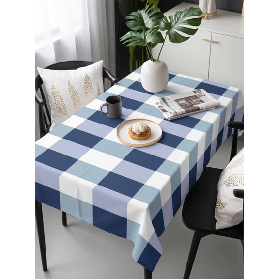 Navy Blue Plaid Tablecloth Rectangle Table Cloth 60x120, Waterproof Tablecloth Outdoor Table Cloth, Spring Farmhouse Buffalo Checkered Washable Table Cover for Kitchen Dinning Party
