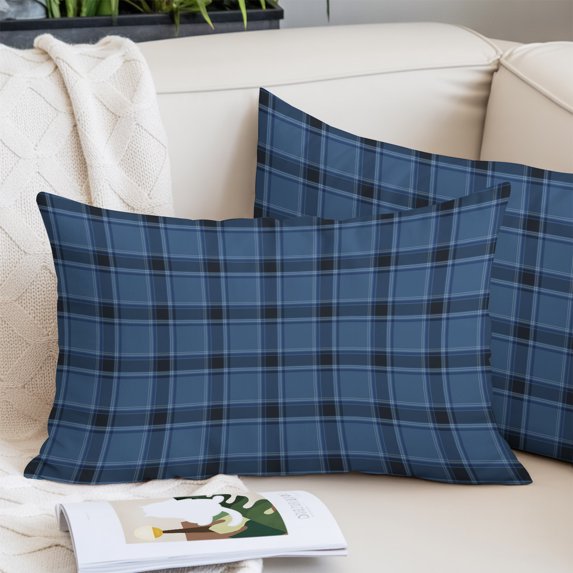 Navy Blue Plaid Throw Pillow Cover, Pillowcase Protectors with Zipper, Breathable Decorative Lumbar Pillow Case Cover, Farmhouse Classic Buffalo Checkered Pillow Shams for Couch Sofa 16x24Inch