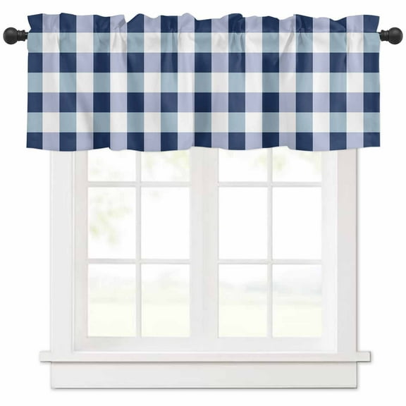 Navy Blue Plaid Valances for Windows Farmhouse Kitchen Curtains Valances Rod Pocket Valance Curtains for Kitchen Windows Spring Farmhouse Buffalo Checkered Window Valances for Bathroom 42"x18"