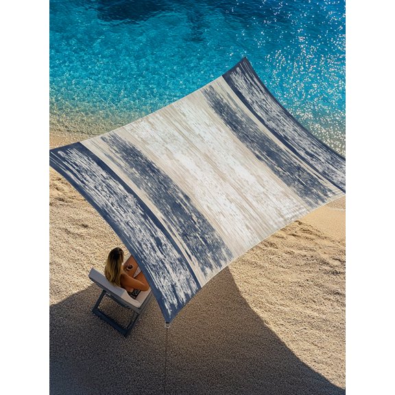 Navy Blue Planks Sun Shade Sail 14' x 18', Industrial Vertical Wood Grain Rectangle Outdoor Sunshade Canopy, Waterproof UV Block Patio Covers for Garden Yard Beach