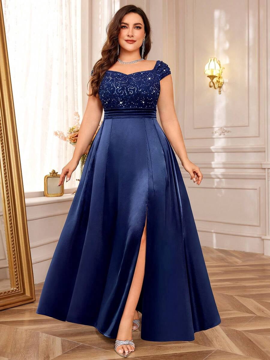 navy blue formal plus size dress Long Sleeves Sequin Evening Long Glitter Mermaid Prom Dress for Mother of the Bride Gown 0XL : Clothing, Shoes & Jewelry offering graceful movement and a refined drape Bridesmaid Dresses Plus Size Navy