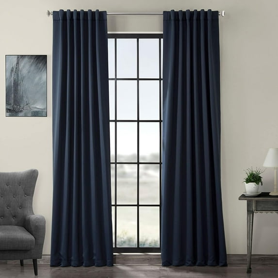Navy Blue Pole Pocket Blackout Room Darkening Curtain (1 Panel), Navy Blue, 50W X 96L