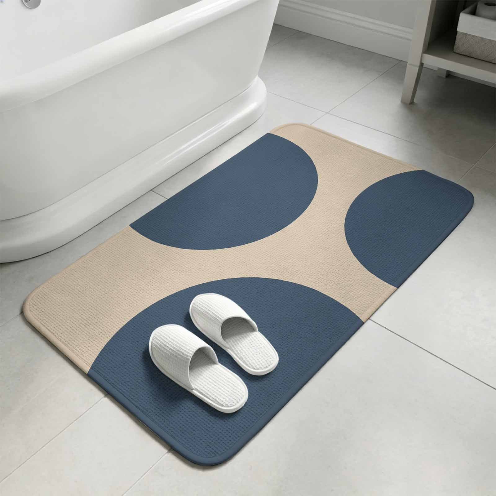 Navy Blue Polka Dots Bathroom Rugs Non Slip Washable Bath Mat Absorbent ...