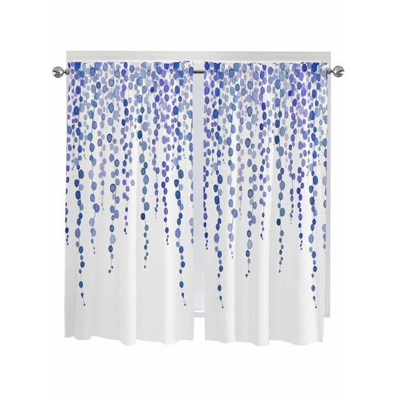 Navy Blue Polka Dots Bathroom Window Curtain, Vintage Abstract Art Watercolor Light Filtering Coffee Kitchen Curtains, Bedroom Living Room Curtains 2 Panel 84"x63"