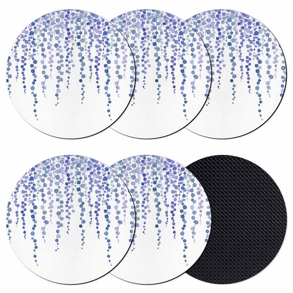 Navy Blue Polka Dots Coasters Set of 6, Absorbent Coasters for Drinks, Vintage Abstract Art Watercolor Coaster for Desk Coffee Table Protection, Home Decor House Warming Gifts 4"