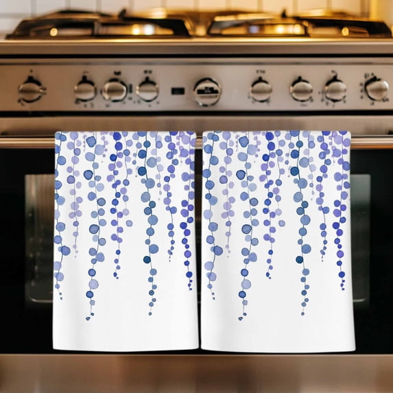 Navy Blue Polka Dots Kitchen Towels Set of 4, Vintage Abstract Art Watercolor Absorbent Dish Towels for Kitchen, Microfiber Hand Towel, Quick Drying Tea Towel for Cleaning Decorative Dishcloths