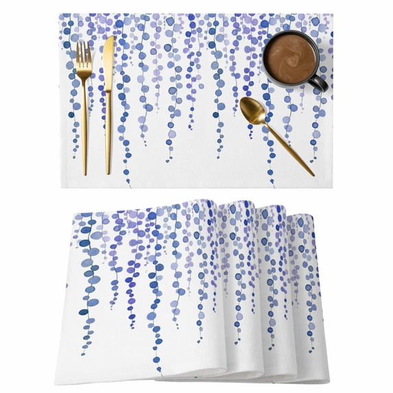 Navy Blue Polka Dots Placemats Set of 8, Vintage Abstract Art Watercolor Placemats for Dining Table, Place Mats for Kitchen Tabletop, Waterproof Wipeable Dining Table Mats Set