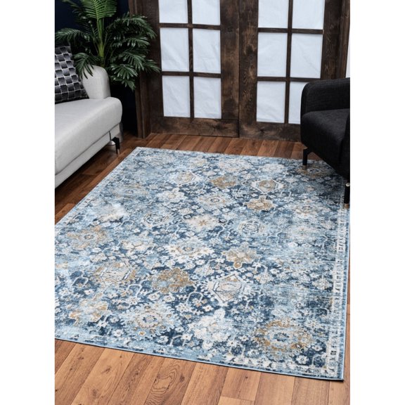 Navy Blue Polyester Area Rug | For High Traffic and Under Furniture Placement | Kid & Pet Friendly with Stain Resistance