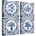 thumbnail image 1 of Navy Blue Poster Wall Decor for Bedroom Vintage Floral Pattern Canvas Print Bathroom Abstract Retro Flowers Picture Modern Blue Wall Art Framed Home Paintings Art 4 Piece Wall Decoration, 1 of 6