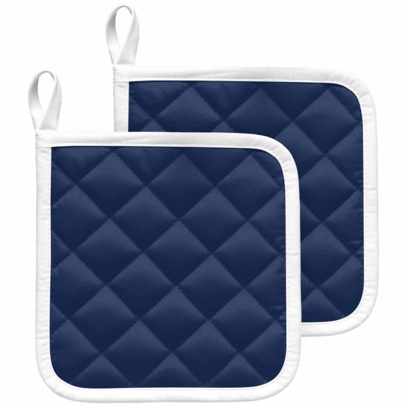 Navy Blue Pot Holders for Kitchen Heatproof Potholder, 2 Pack Modern Pure Navy Blue Hot Pads Multipurpose Oven Pads Cloth Potholders Trivet for Cooking and Baking
