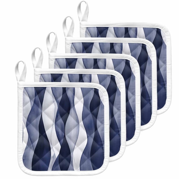 Navy Blue Pot Holders for Kitchen Heatproof Potholder, 5 Pack Modern Moire Abstract Ripple Geometric Hot Pads Multipurpose Oven Pads Cloth Potholders Trivet for Cooking Baking