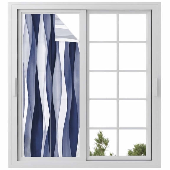 Navy Blue Privacy Window Film, Decorative Frosted Glass Window Film, Modern Moire Abstract Ripple Geometric Reusable Peel and Stick Static Cling for Home Bathroom Office Glass Door 23.6"x59"