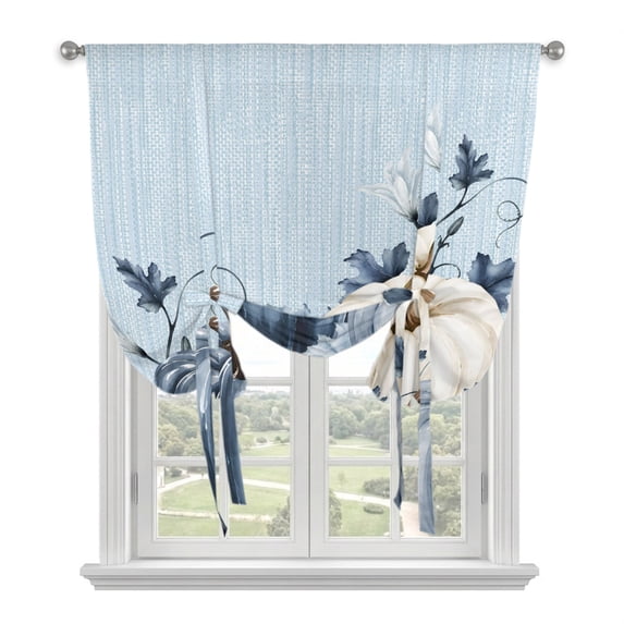 Navy Blue Pumpkin Fall Balloon Curtains for Windows, Bedroom Curtains 54 Inch Length, Thanksgiving Botanical Leaves Tie Up Curtains Panels Thermal Insulated Bathroom Curtains Window 42"x54"