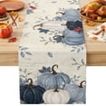 thumbnail image 1 of Navy Blue Pumpkin Fall Cotton Linen Rectangle Table Runners 13"x48", Thanksgiving Botanical Maple Leaf Coffee Table Runner Dresser Scarves Luxury Table Runners for Wedding Party Banquet Dinner Decor, 1 of 8