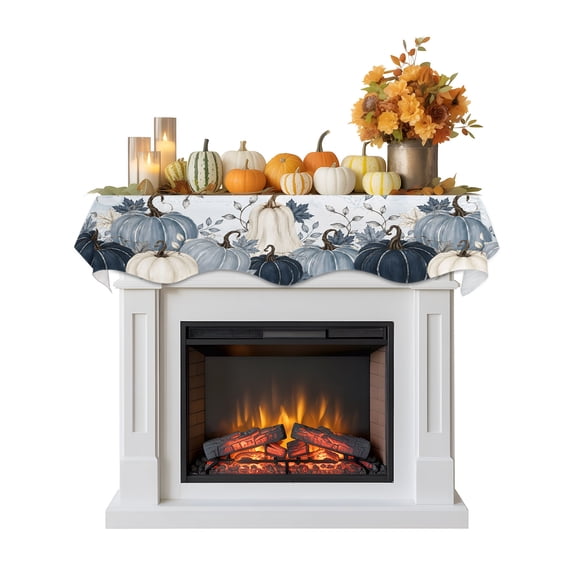 Navy Blue Pumpkin Fall Mantel Scarf Fireplace Decorations for Living Room, Thanksgiving Ombre Maple Leaf Harvest Fireplace Mantel Scarf Cover Runner for Halloween/Thanksgiving/Christmas Decor 60"x17"