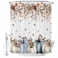 thumbnail image 1 of Navy Blue Pumpkin Fall Shower Curtain, Waterproof Shower Curtains for Bathroom, Thanksgiving Leaves Floral Pastoral Washable Fabric Bathtub Curtain Set Bath Decor with 12 Hooks Extra Long 72"x96", 1 of 8
