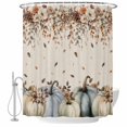 thumbnail image 1 of Navy Blue Pumpkin Fall Shower Curtain, Waterproof Shower Curtains for Bathroom, Thanksgiving Leaves Floral Rustic Washable Fabric Bathtub Curtain Set Bath Decor with 12 Hooks Long 72"x84", 1 of 8