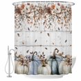 thumbnail image 1 of Navy Blue Pumpkin Fall Shower Curtain, Waterproof Shower Curtains for Bathroom, Thanksgiving Leaves Floral Wooden Washable Fabric Bathtub Curtain Set Bath Decor with 12 Hooks 48"x72", 1 of 8
