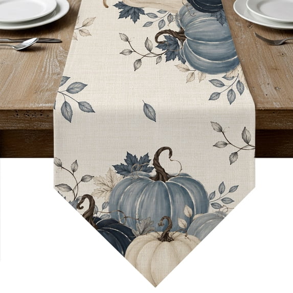 Navy Blue Pumpkin Fall Table Runner Linen Burlap Table Runner 70 Inches Long Rustic Autumn Harvest Thanksgiving Dresser Scarves for Kitchen Island Coffee Dining Room Party Holiday Decoration 13"x70"