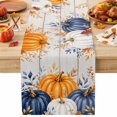 thumbnail image 1 of Navy Blue Pumpkins Fall Cotton Linen Rectangle Table Runners 13"x36", Thanksgiving Eucalyptus Wooden Coffee Table Runner Dresser Scarves Luxury Table Runners for Wedding Party Banquet Dinner Decor, 1 of 8