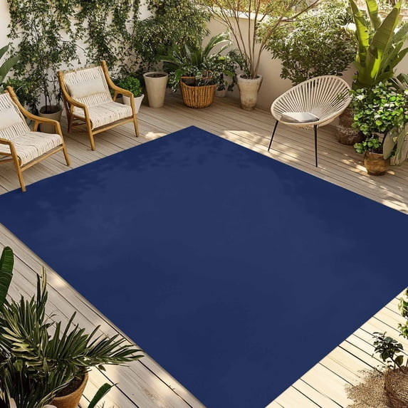Navy Blue Pure Color Outdoor Rug 4x6 Ft - Reversible Patio Rug Outdoor Camping Rugs, Aesthetics Contemporary Luxury Washable Indoor Outdoor Area Rugs, Non-Slip Outdoor Carpet Runner for Deck/Porch