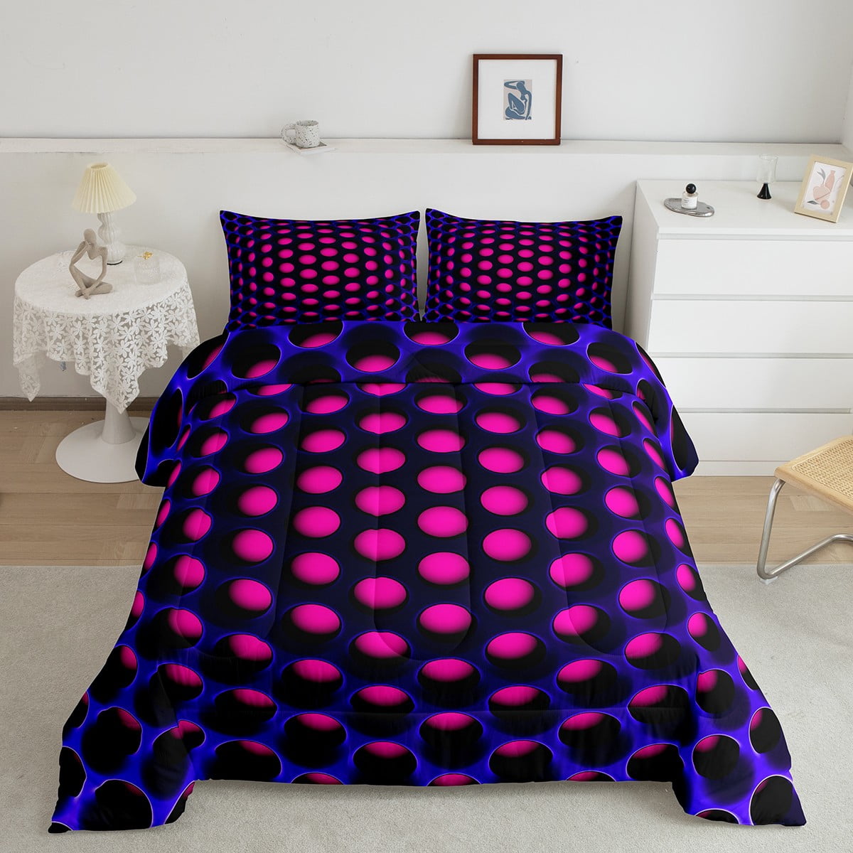 Navy Blue And Purple Bedding Geometric Comforter Set Full,Abstract ...